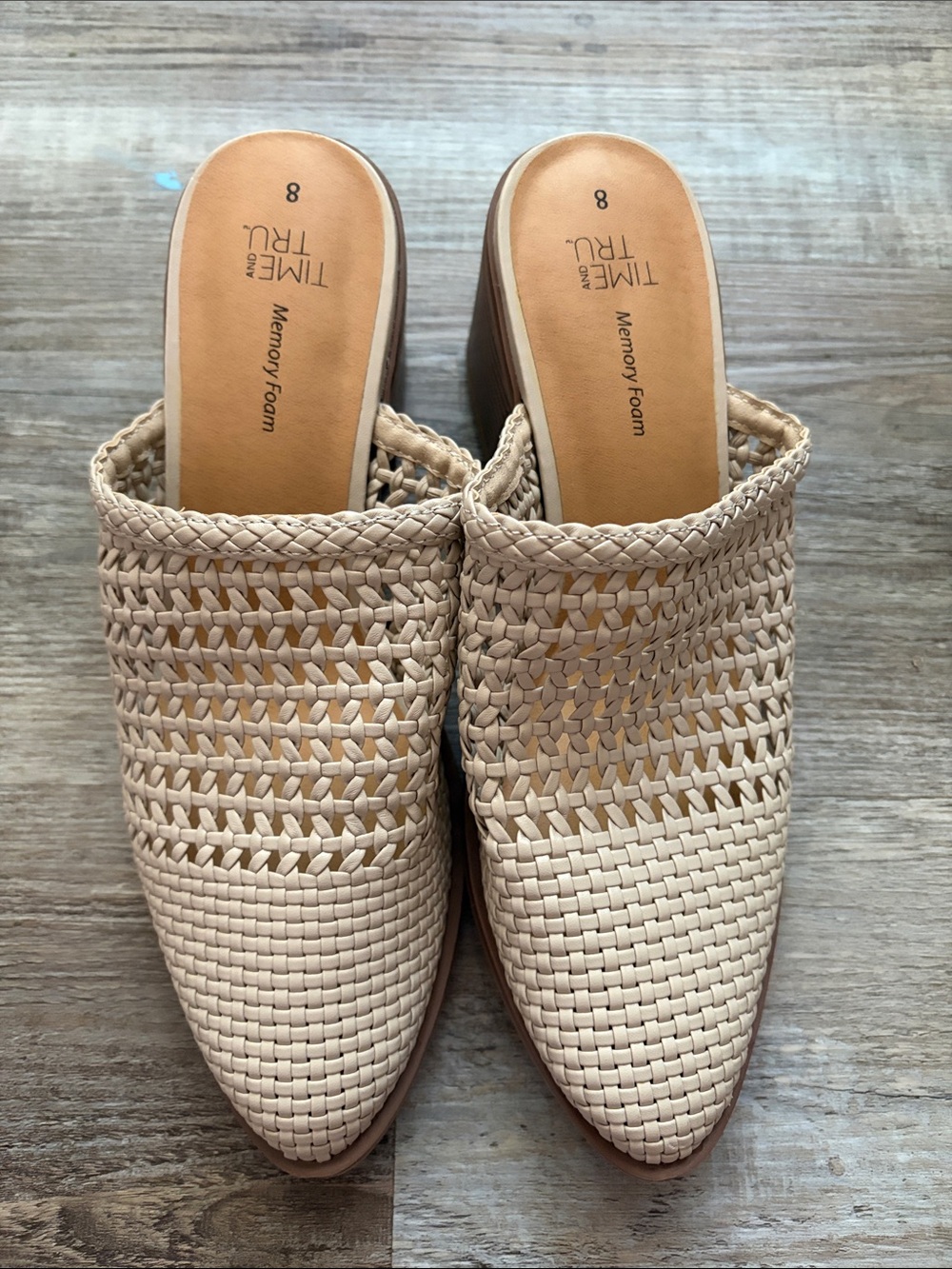 Time and Tru Cream Woven Slip-On Mules
